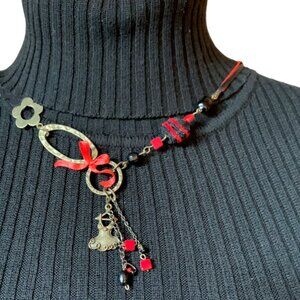 Handmade - Red & Black Little dress Charm Necklace – Asymmetrical Mixed-Media